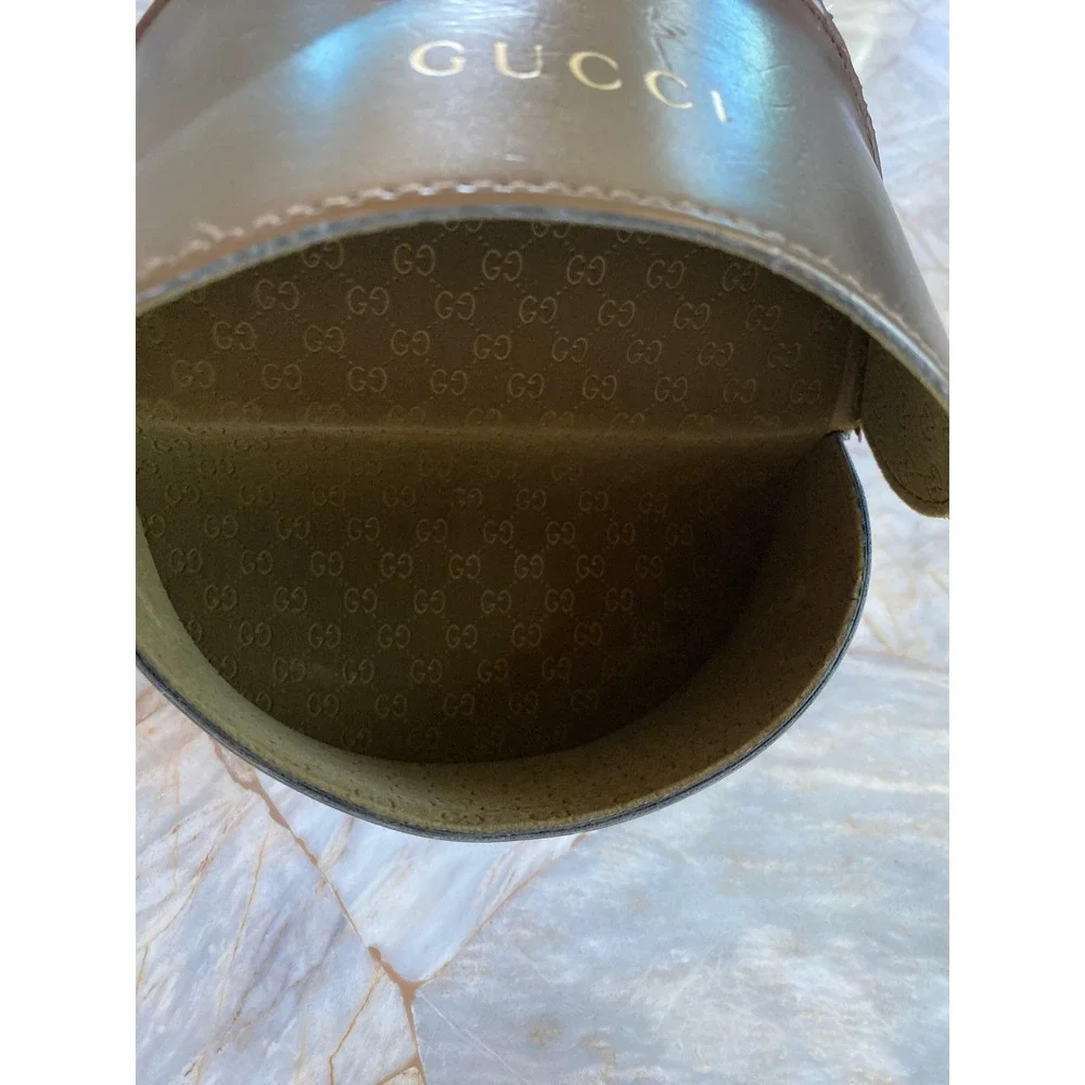 Gucci Hard Shell Sunglasses Case Olive Green Metallic GG Monogram Interior